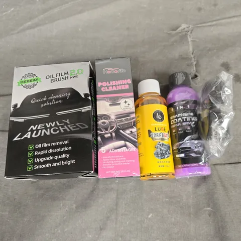APPROXIMATELY 20 ASSORTED AUTO ITEMS TO INCLUDE OIL FILM BRUSH, LUBE, POLISHING CLEANER, AND GRAPHENE COATING ETC. - COLLECTION ONLY 