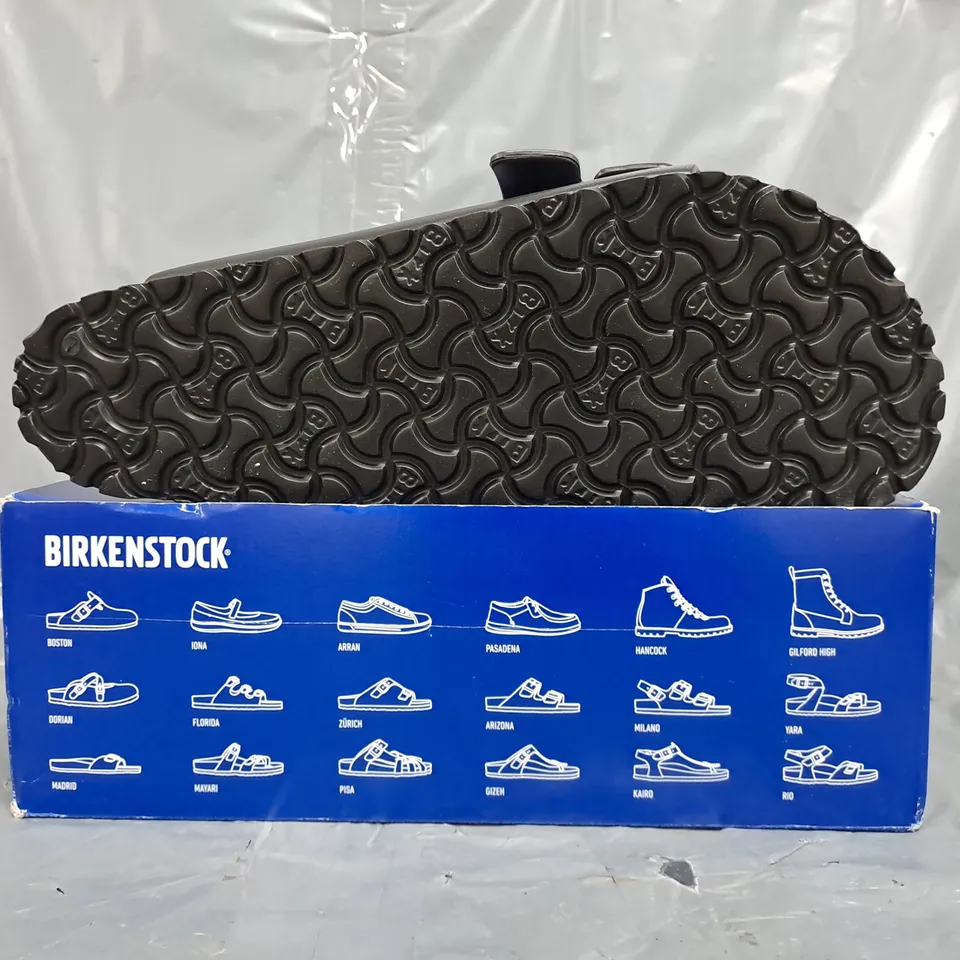 BOXED PAIR OF BIRKENSTOCK ARIZONA EVA OPEN TOE SANDALS IN BLACK SIZE UK 11.5