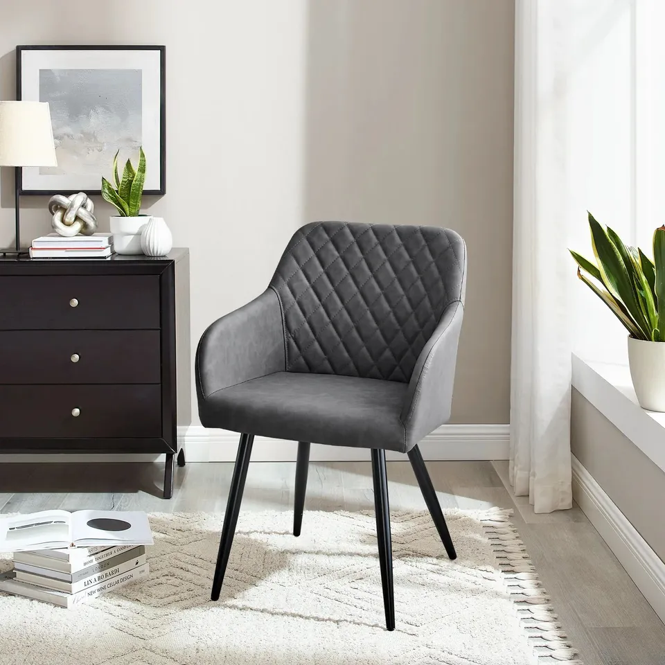 BOXED MOREE SET OF TWO LIGHT GREY PU LEATHER DINING CHAIRS (1 BOX)