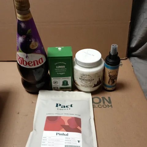 APPROXIMATELY 15 ASSORTED FOOD AND DRINK ITEMS TO INCLUDE - SEVENHILLS COCONUT OIL, RIBENA AND PACT COFFEE PINHAL