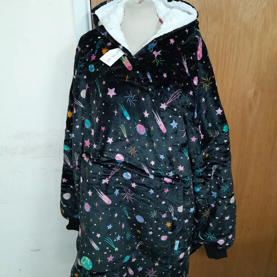 THE OODIE SOFT FLEECE HOODIE IN BLACK SPACE PATTERN ONE SIZE