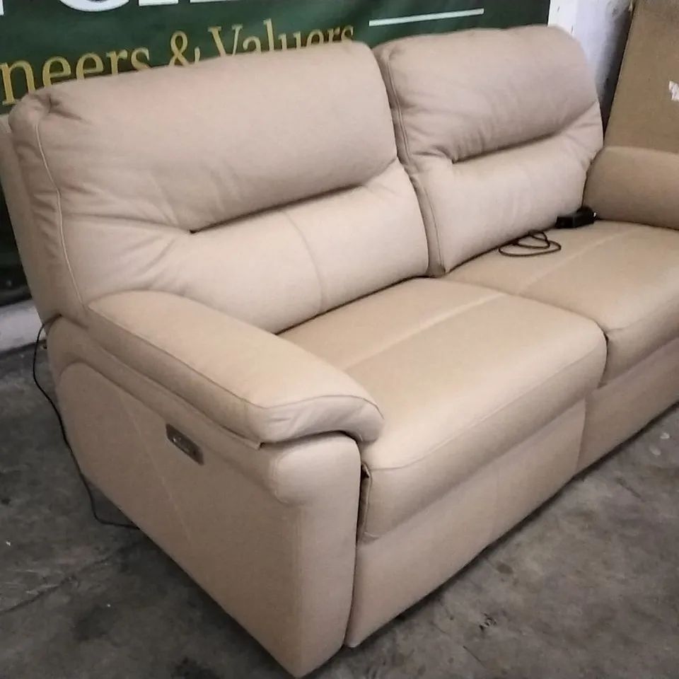 QUALITY BRITISH DESIGNED & MANUFACTURED G PLAN SEATTLE 3 SEATER POWER RECLINER SOFA CAMBRIDGE PUTTY LEATHER