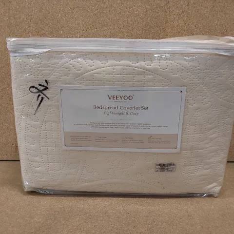 VEEYOO KING SIZE BEDSPREAD COVERLET SET - IVORY