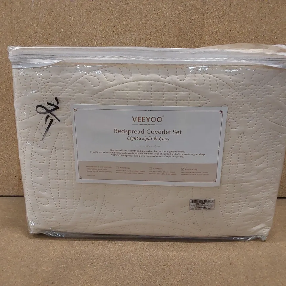 VEEYOO KING SIZE BEDSPREAD COVERLET SET - IVORY