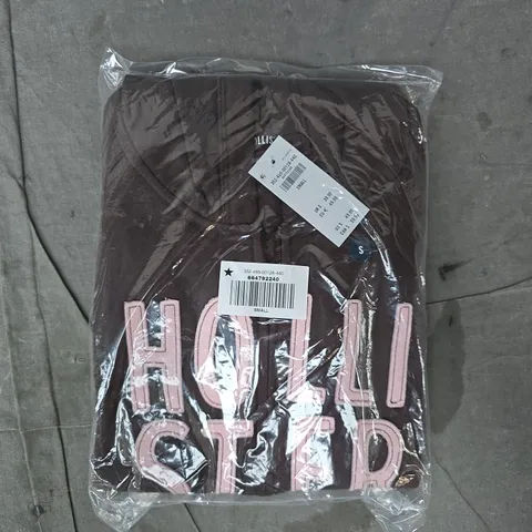 BAGGED HOLLISTER LOGO GRAPHIC ZIP-UP HOODIE IN BROWN SIZE SMALL