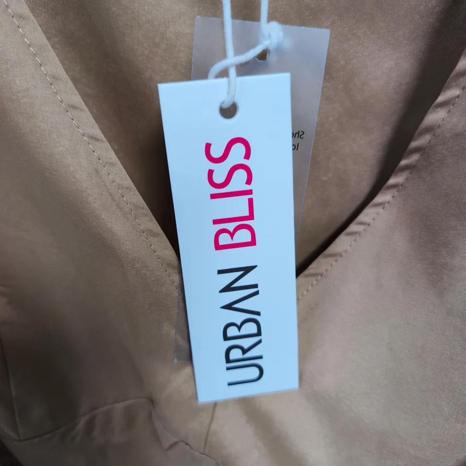 BOX OF APPROXIMATELY 50 URBAN BLISS WOMEN'S MUSTARD BLOUSE – PUFF SLEEVES, PEPLUM HEM - SIZES 6 / 8 / 10 /12