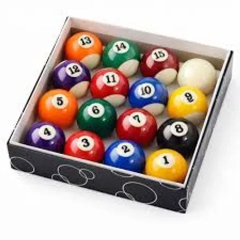 BOXED FULL SIZE UK REGULATION 16 SPOTS AND STRIPES POOL BALL SET 2"