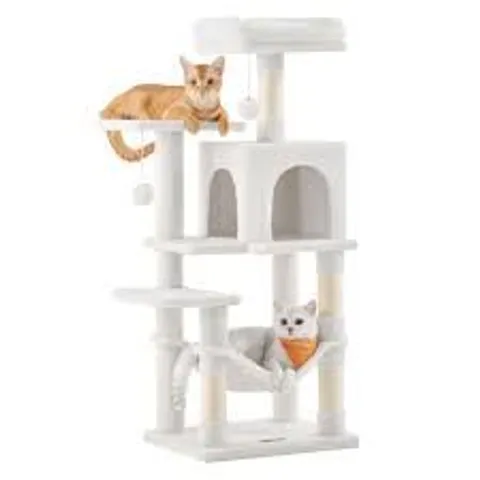 BOXED FEANDREA CAT TREE TOWER, 112 CM MULTI-LEVEL PLUSH CAT CONDO WITH 4 SCRATCHING POSTS - WHITE 
