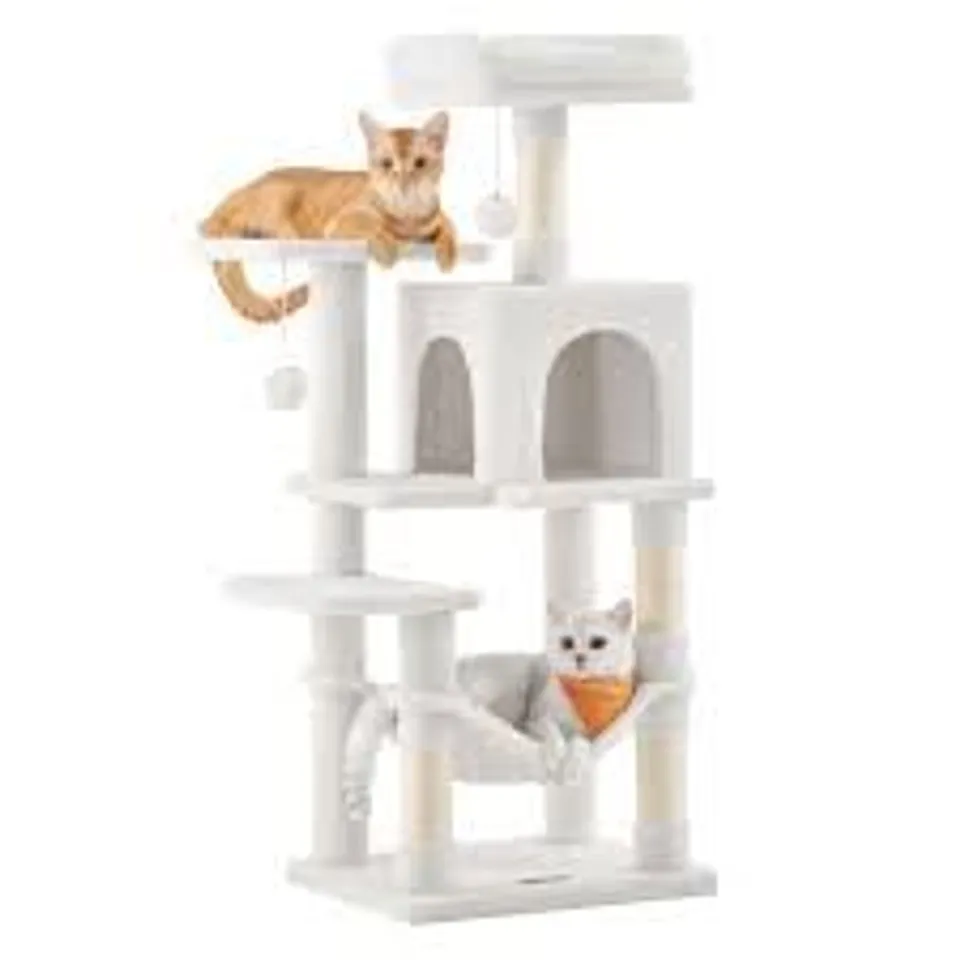 BOXED FEANDREA CAT TREE TOWER, 112 CM MULTI-LEVEL PLUSH CAT CONDO WITH 4 SCRATCHING POSTS - WHITE 