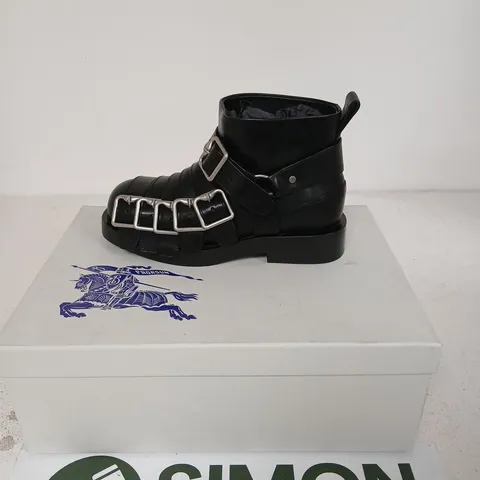 BURBERRY LEATHER STRAP BOOTS – BLACK, UK 5.5 (EU 38)