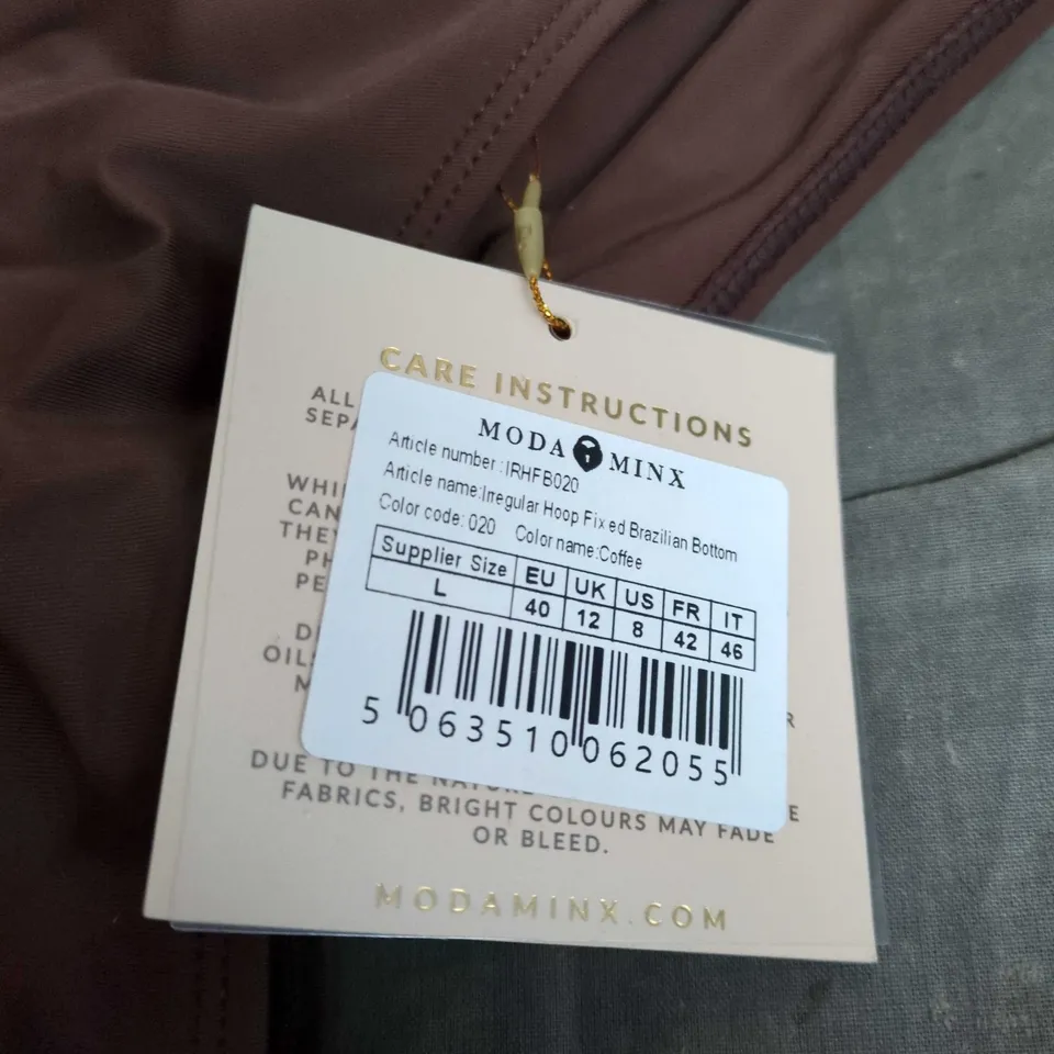 MODA MINX IRREGULAR HOOP FIXED BRAZILIAN BIKINI BOTTOMS – COFFEE, UK 12