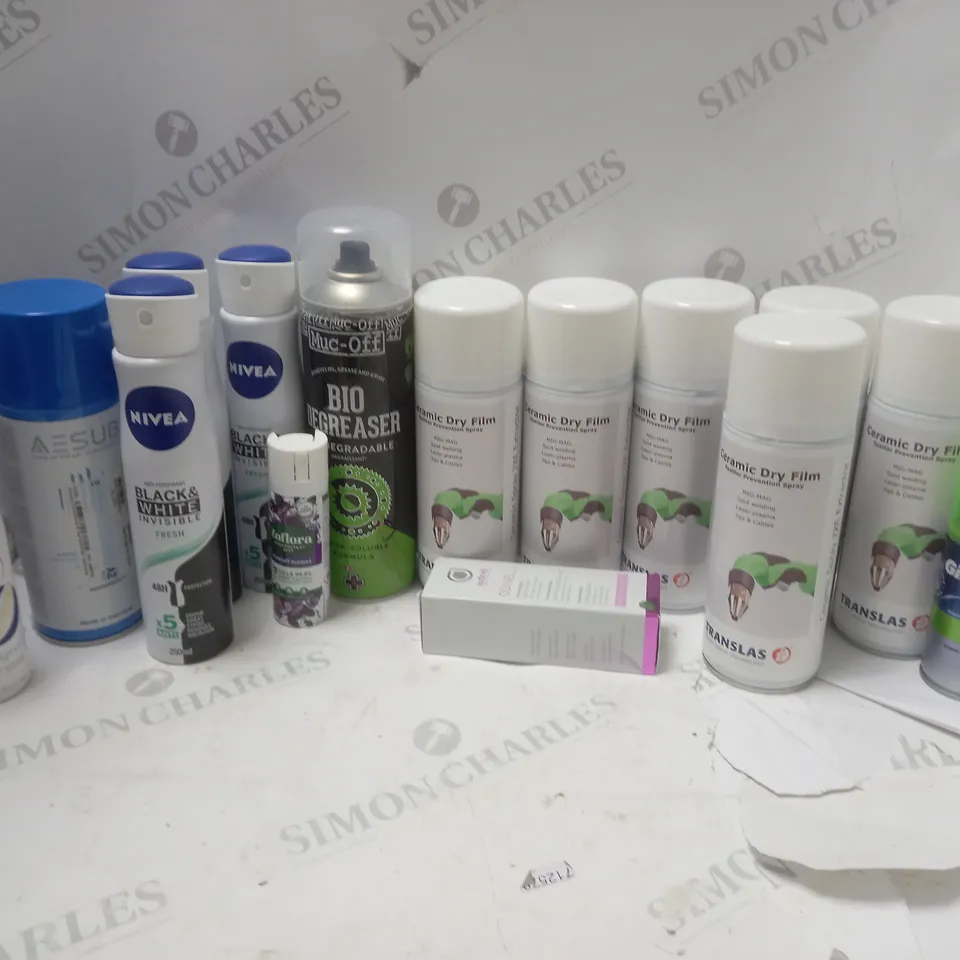 LOT OF HOUSEHOLD ITEMS TO INCLUDE NIVEA ANTI-PERSPIRANT, CERAMIC DRY FILM SPRAY, ETC