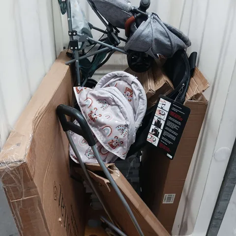CAGE OF APPROX 8 ASSORTED ITEMS TOO INCLUDE PRAM ACCESSORIES , SAFETY GATES AND SCALES , ETC  