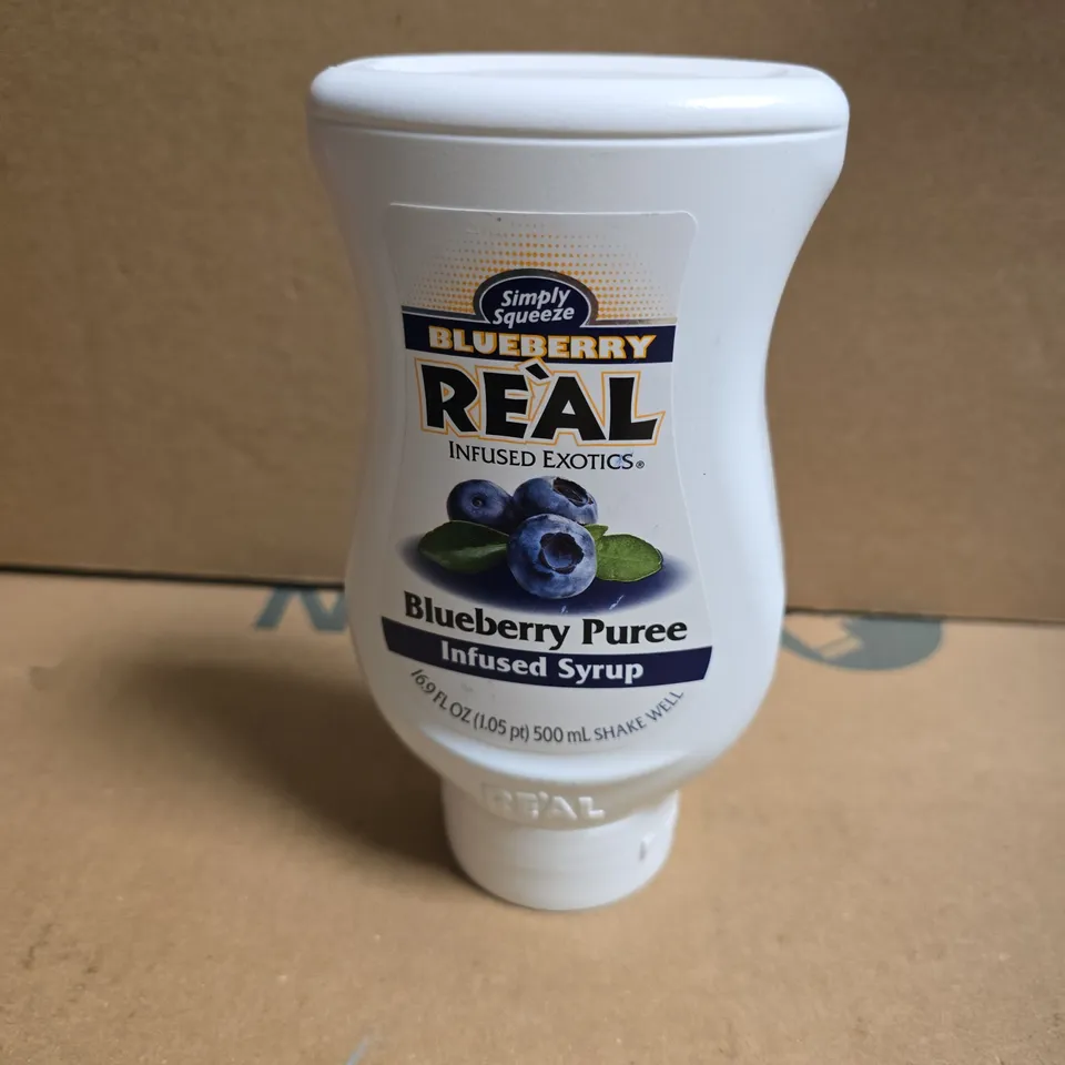 APPROXIMATELY 12 SIMPLY SQUEEZE BLUEBERRY REAL PUREE INFUSED SYRUP (500ML)