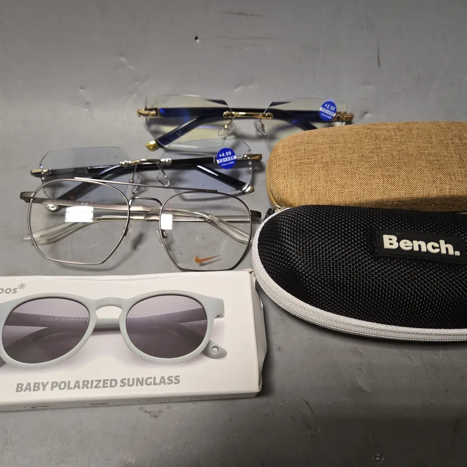 APPROXIMATELY 15 ASSORTED VISION CARE ITEMS TO INCLUDE - EYEWEAR GLASSES , CARRY CASES , SUN GLASSES ETC