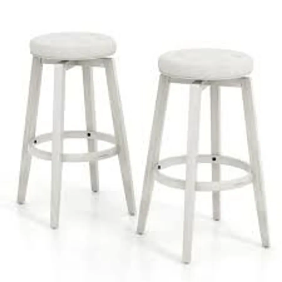 BOXED COSTWAY WHITE SWIVEL BAR STOOL SET OF 2