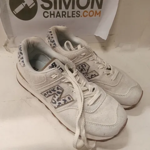 NEW BALANCE WHITE TRAINERS WITH LEOPARD-PRINT N LOGO SIZE UK6.5