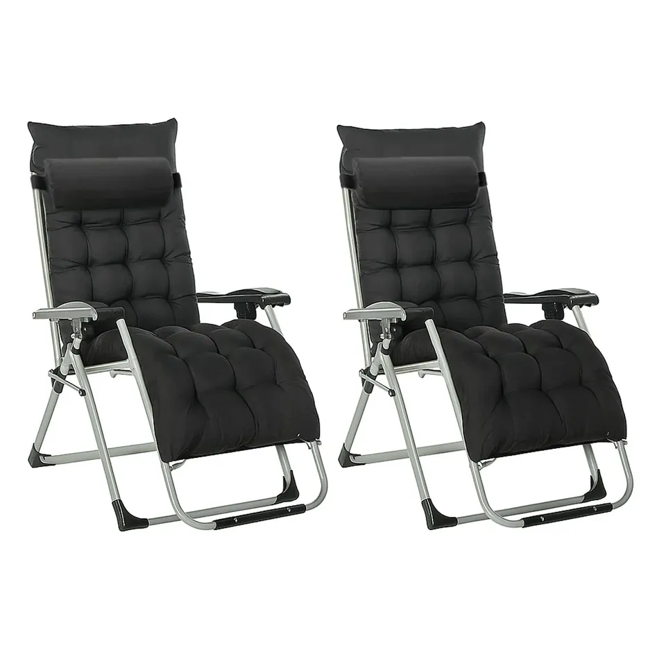 BOXED NEO BLACK ZERO GRAVITY SUN LOUNGER WITH PADDED CUSHIONS SET OF TWO (1 BOX)