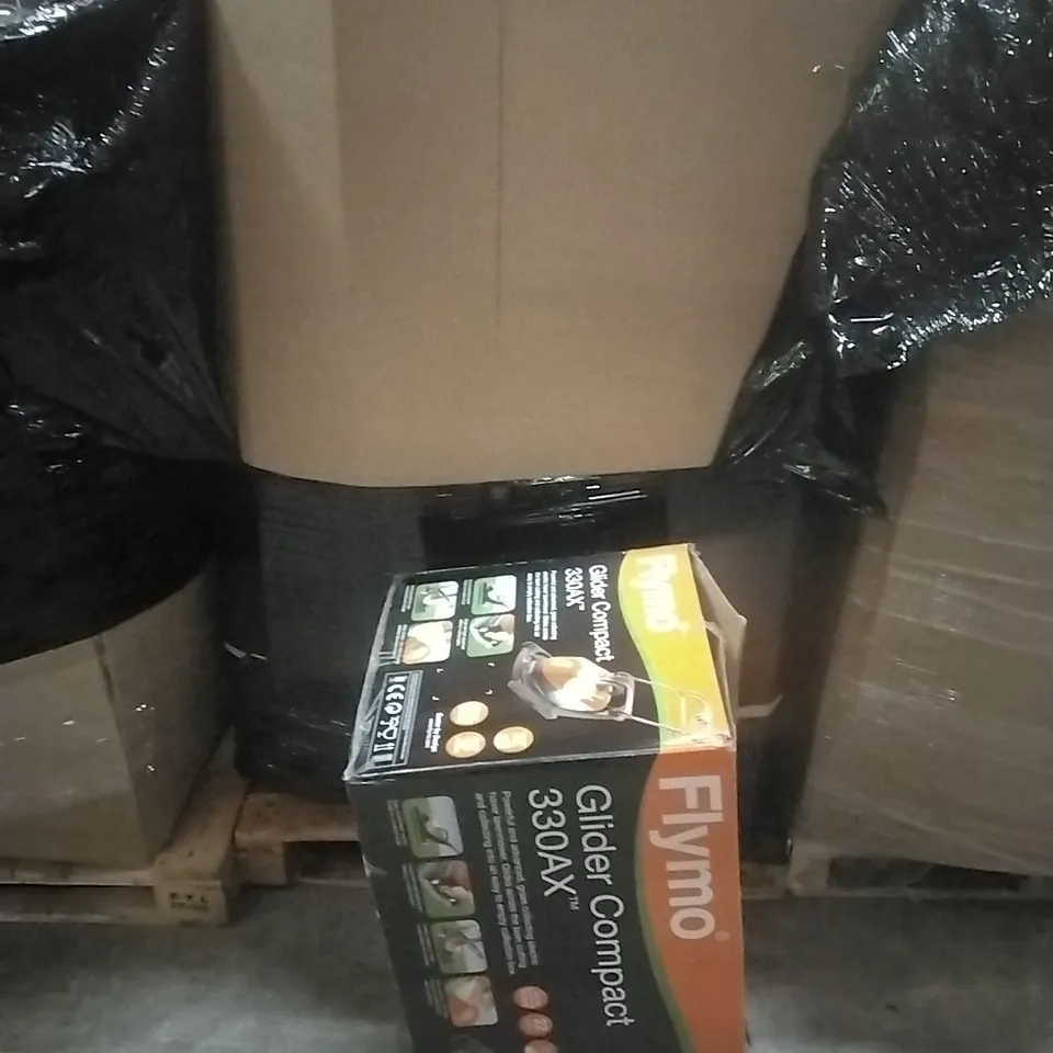 PALLET TO CONTAIN PALLET OF ASSORTED GOODS WHICH INCLUDE;FLYMO LAWNMOWER, DESK FANS, AIR FRYERS, CHAIR, SIMILAR PRODUCTS ETC