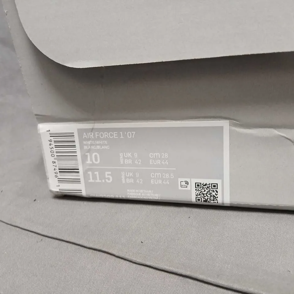 NIKE AIR FORCE 1 '07 WHITE/WHITE SNEAKERS – UK 9