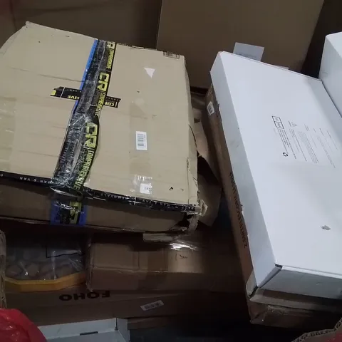 PALLET CONTAINING VARIOUS ASSORTED BOXED HOUSEHOLD ITEMS TO INCLUDE: DOG/PET RAMP, SHOWER MIXER SYSTEMS, TELESCOPIC 2.6M LADDER AND LOTS MORE UNMARKED BOXED ITEMS