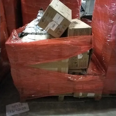 PALLET OF HOUSEHOLD ITEMS TO INCLUDE UNDER DESK BIKE, CHAIR, L-SHAPED DESK AND OTHER ASSORTED ITEMS...