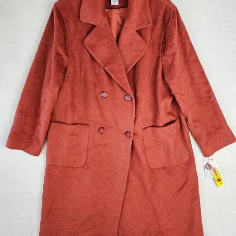 HELENE BERMAN WOOL MIX LONG COAT - RED - SIZE 14
