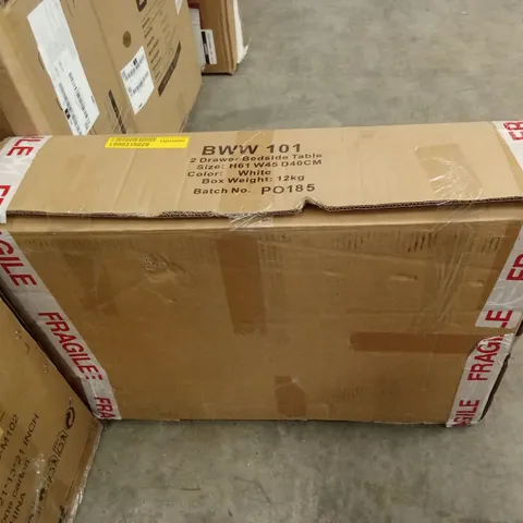 BOXED 2 DRAWER BEDSIDE TABLE - WHITE (1 BOX)