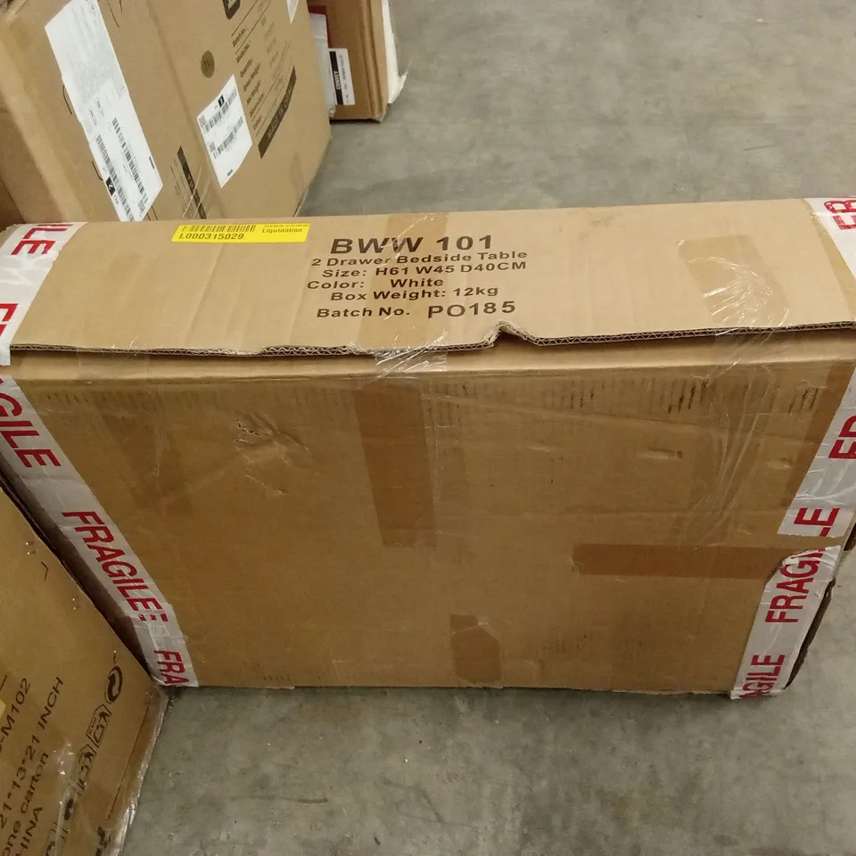 BOXED 2 DRAWER BEDSIDE TABLE - WHITE (1 BOX)