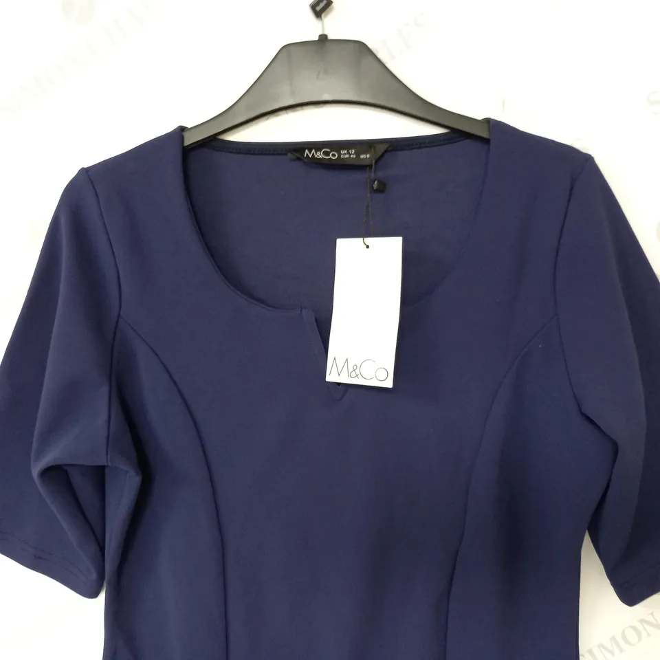M&CO NAVY BOAT NECK DRESS - UK 12