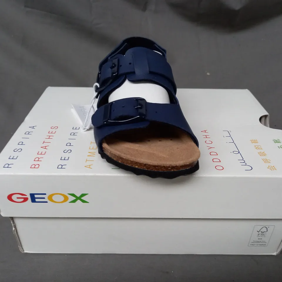 BOXED PAIR OF GEOX KIDS OPEN TOE SANDALS IN NAVY UK SIZE 7