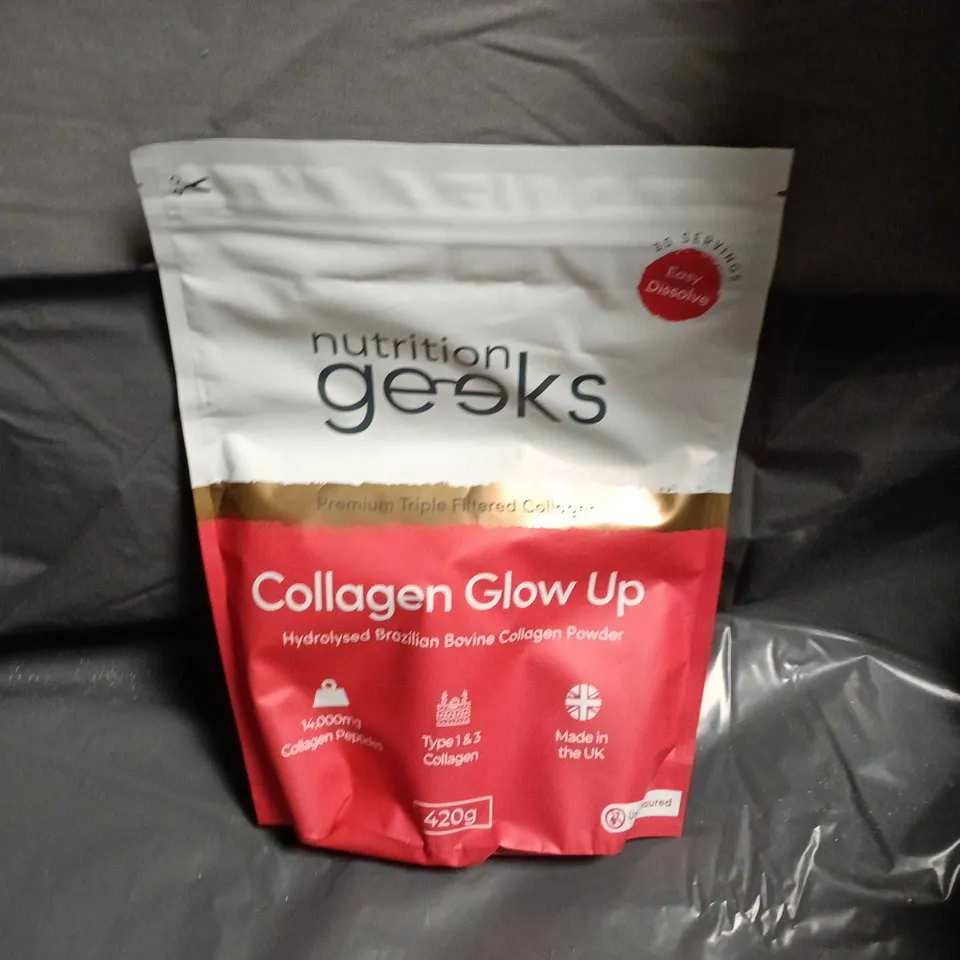 NUTRITION GEEKS COLLAGEN GLOW UP – HYDROLYSED BRAZILIAN COLLAGEN POWDER 420G, UK MADE - UNFLAVOURED