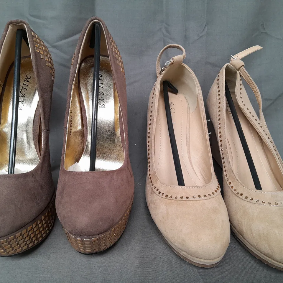 BOX OF APPROXIMATELY 5 ASSORTED PAIRS OF SHOES AND FOOTWEAR ITEMS TO INCLUDE MILAYA, SINOBEN, ETC