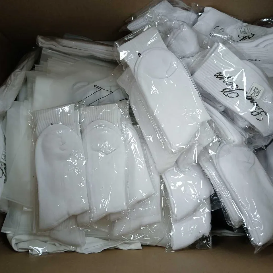 LARGE BOX OF ASSORTED LIMO BOYZ CLOTHING TO INCLUDE TEES, PANTS, AND CAPS ETC.