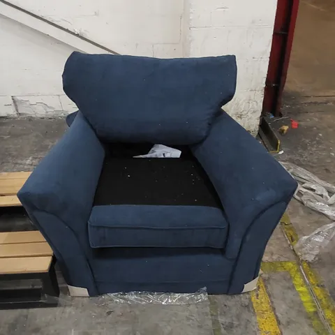 DESIGNER ROYAL BLUE FABRIC UPHOLSTERED ARMCHAIR