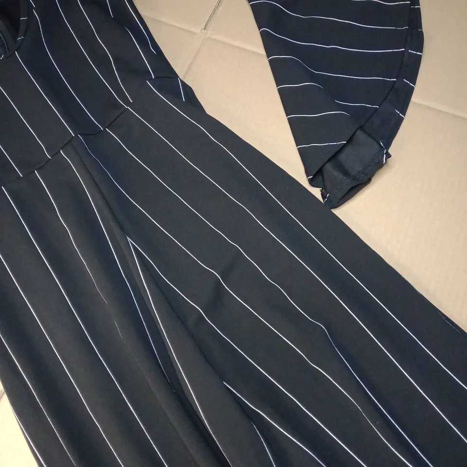 DESIGNER BLACK/WHITE STRIPED FLARED SLEEVED JUMPSUIT - SIZE 12