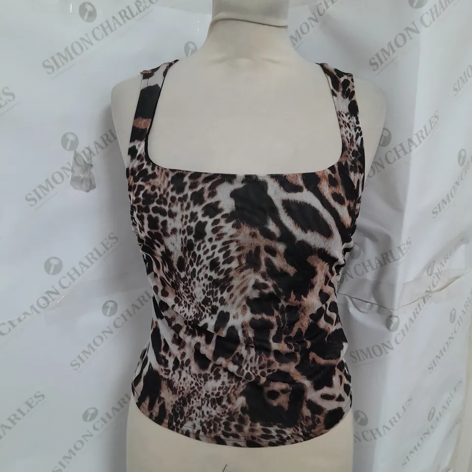 URBAN OUTFITTERS SQUARE NECK SLEEVELESS MESH TOP IN LEOPARD SIZE S