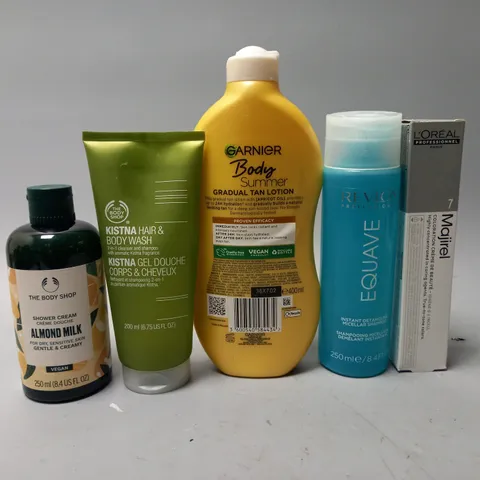 BOX OF APPROX 15 ASSORTED HEALTH AND BEAUTY ITEMS TO INCLUDE -GARNIER BODY TAN LOTION - THE BODY SHOP ALMOND MILK - REVLON EQUAVE SHAMPOO ETC