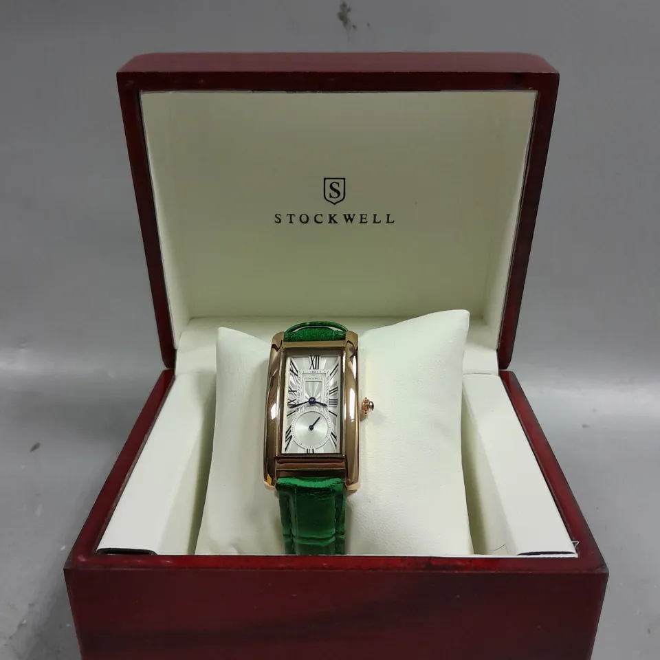 BOXED STOCKWELL LADIES TEXTURED DIAL WITH SUB DIAL AND GREEN LEATHER STRAP 