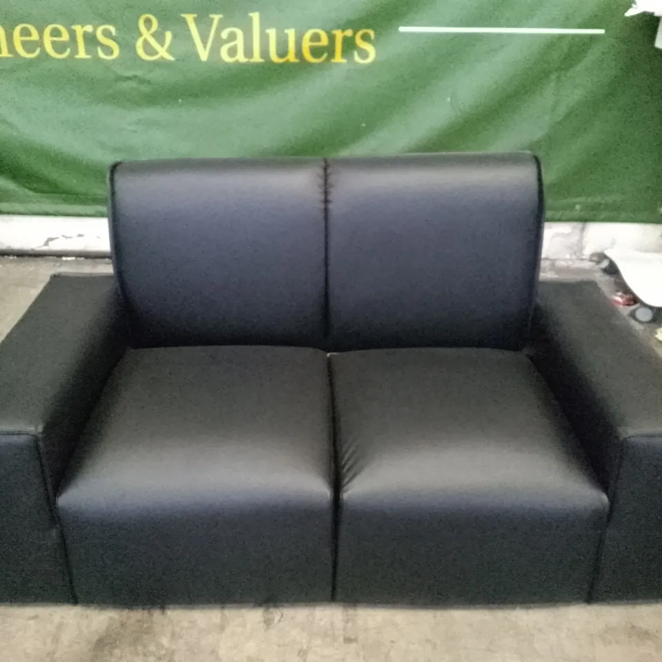 QUALITY DESIGNER ELLISON 2 SEATER SOFA - BLACK LEATHER