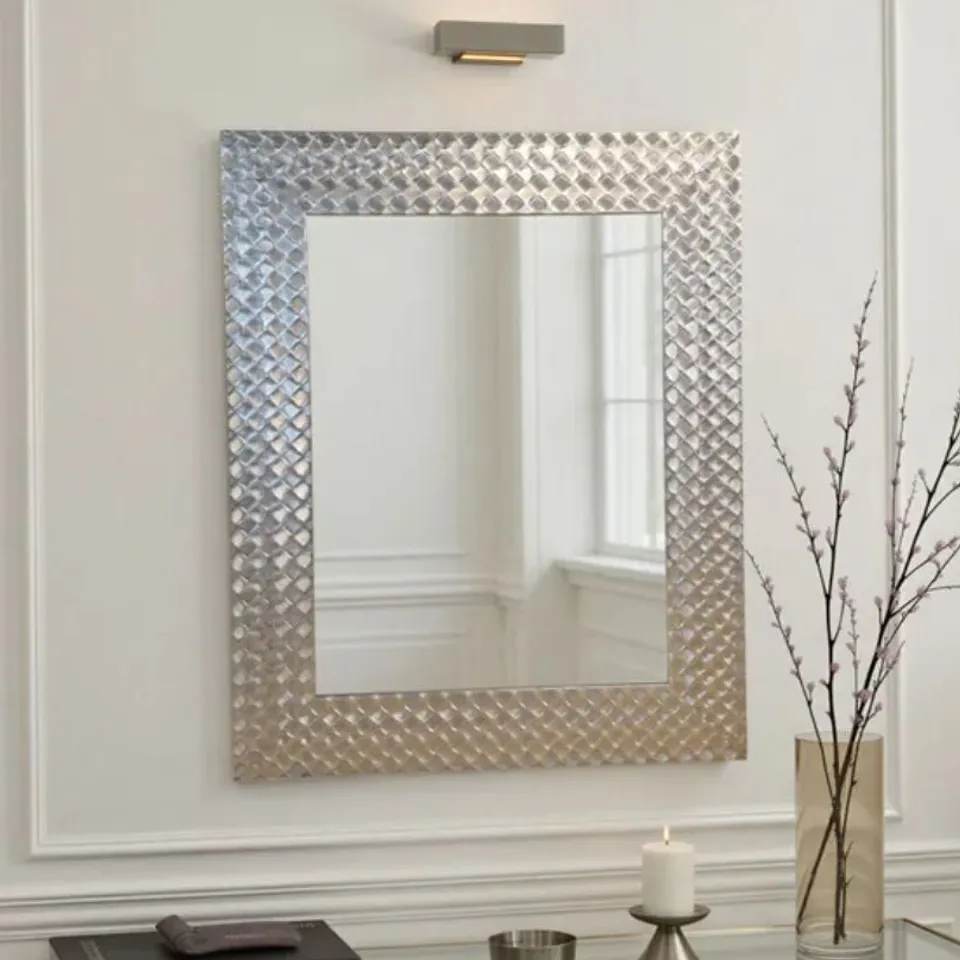 BOXED YEARN HAMMERED FRAME BEVELLED RECTANGLE WALL MIRROR
