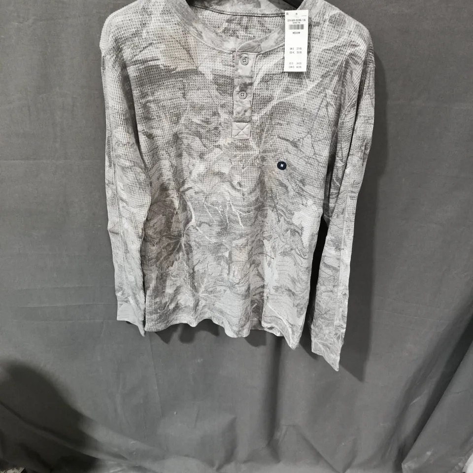 HOLLISTER MEN'S GREY MARL LONG-SLEEVE HENLEY TOP – SIZE M (MEDIUM)