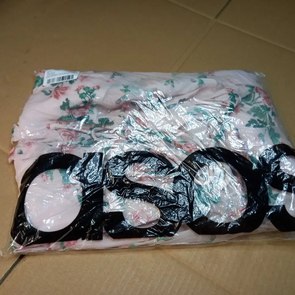 PACKAGED ASOS PINK/FLORAL V FRONT/BACK MINI SKATER DRESS - SIZE 14
