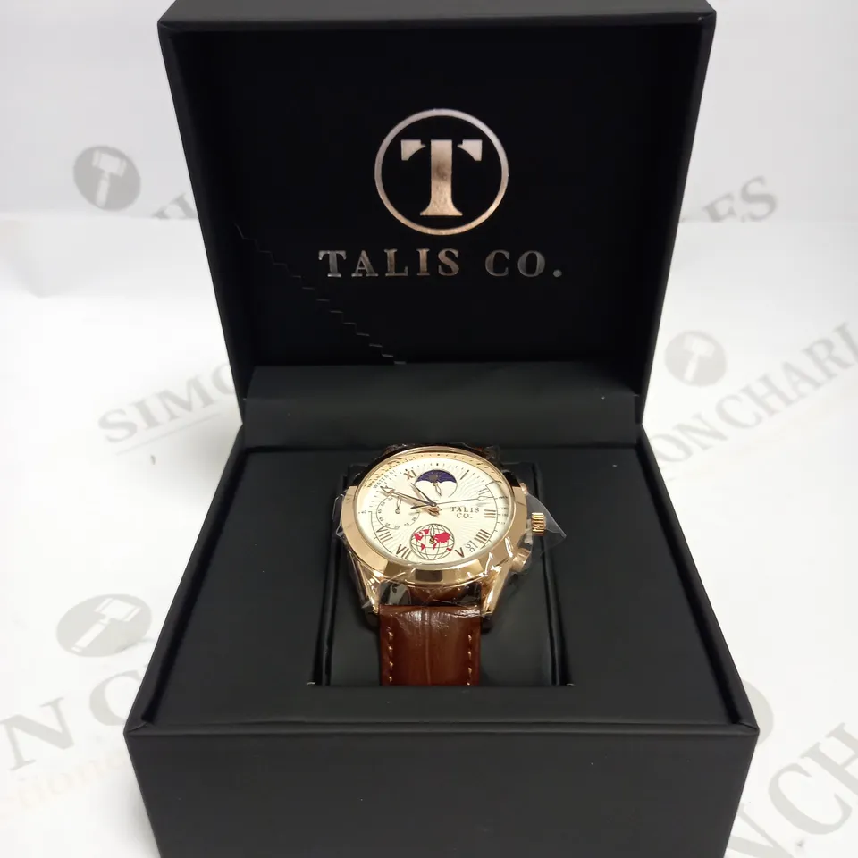 MENS TALIS CO 7120 CHRONOGRAPH WATCH – MOON PHASE MOVEMENT – GENUINE LEATHER STRAP 