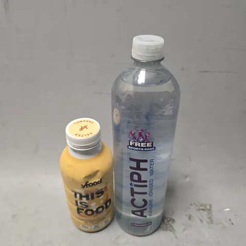 APPROXIMATELY 7 ASSORTED DRINKS ITEMS TO INCLUDE - YFOOD SALTED CARAMEL . ACTIPH WATER