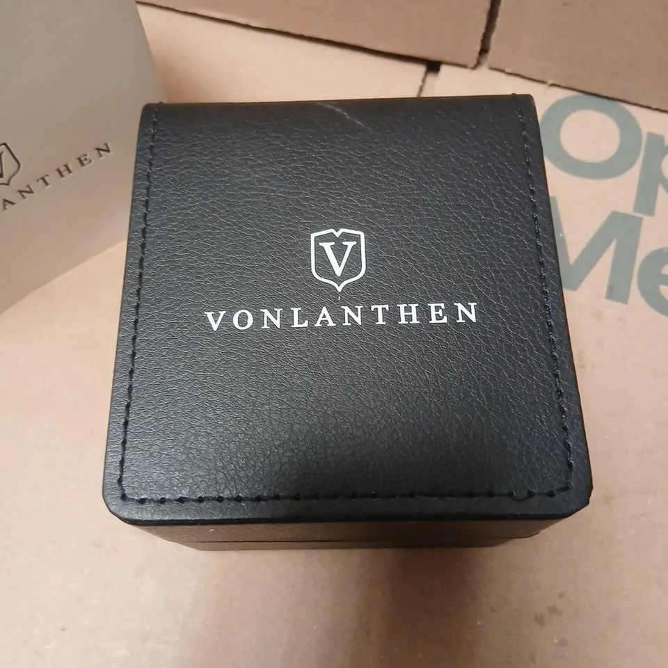 VONLANTHEN WRISTWATCH – GREEN DIAL, BROWN LEATHER STRAP, BOXED
