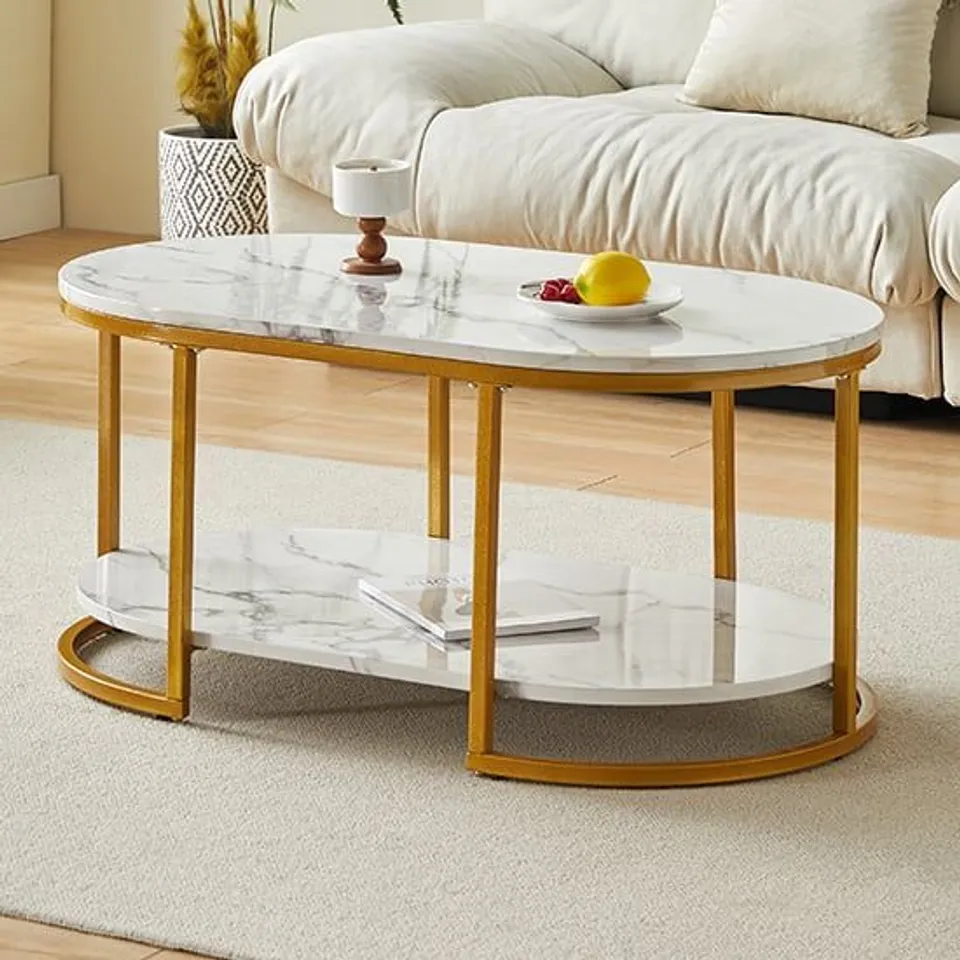 BRAND NEW BOXED STATEN WHITE MARBLE DIVA EFFECT COFFEE TABLE (1 BOX)