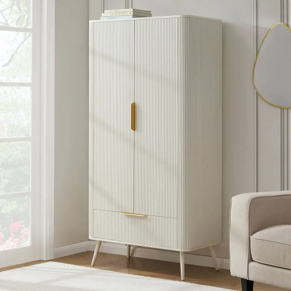 BOXED DUSK WARDROBES HATTIE 2 DOOR WARDROBE WITH DRAWER - WARM WHITE (2 BOXES)