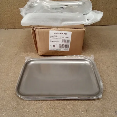 BOX OF APPROXIMATELY 12 x CREATIONS METAL RECTANGULAR PLATTERS 31cm x 22cm