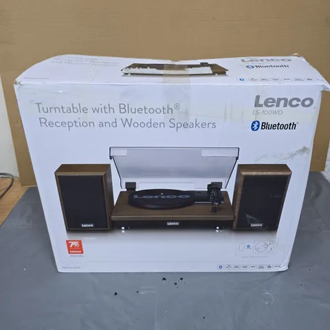 LENCO LS-100WD TURNTABLE WITH BLUETOOTH AND WOODEN SPEAKERS – BOXED